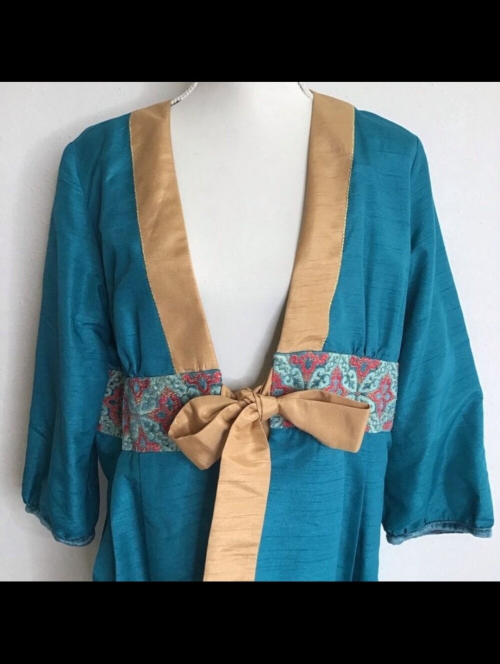Tracy Porter Teal Kimono Style Tie Front Jacket - Picture 4 of 11